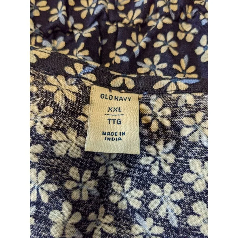 Old Navy Wrap Top Womens Plus XXL Blue Ditsy Floral Flutter Sleeve Side Tie - Picture 6 of 7